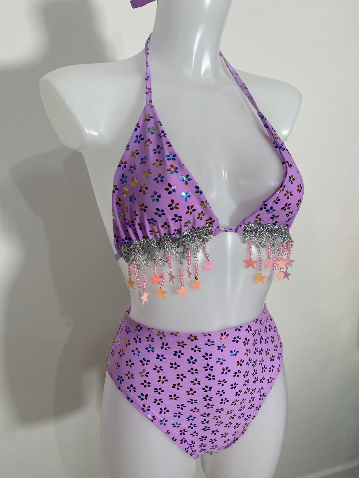 lilac gypsy star triangle and high cut bottoms - ready to ship