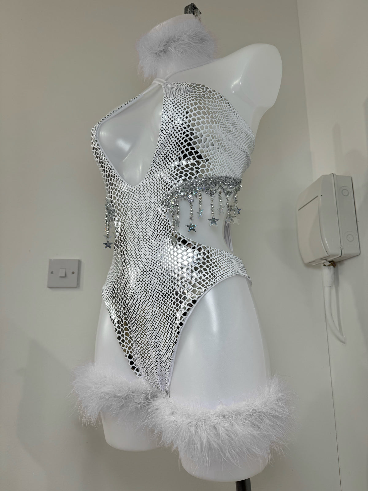 Diamond White Snakeskin Halter Bodysuit