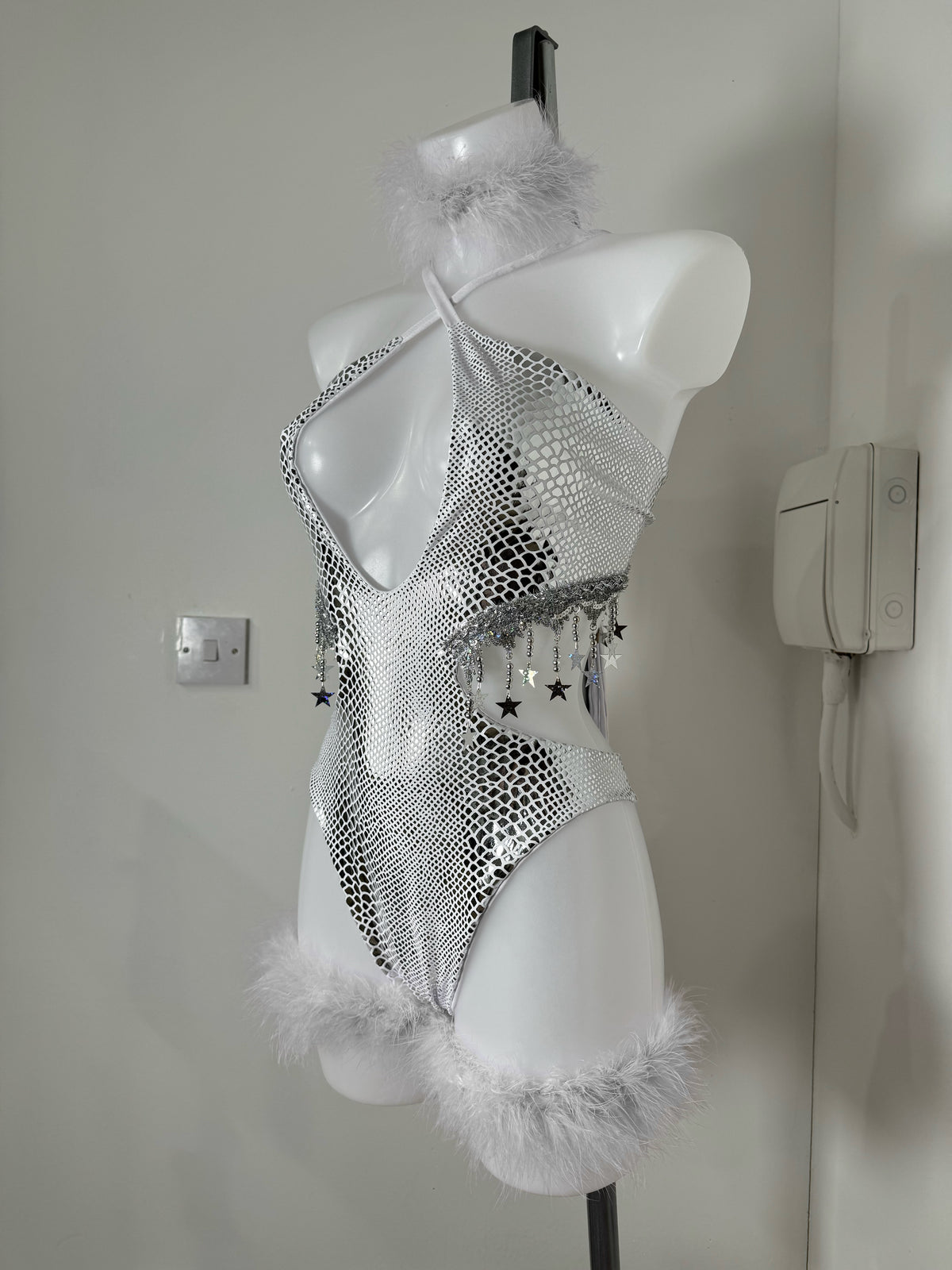 Diamond White Snakeskin Halter Bodysuit