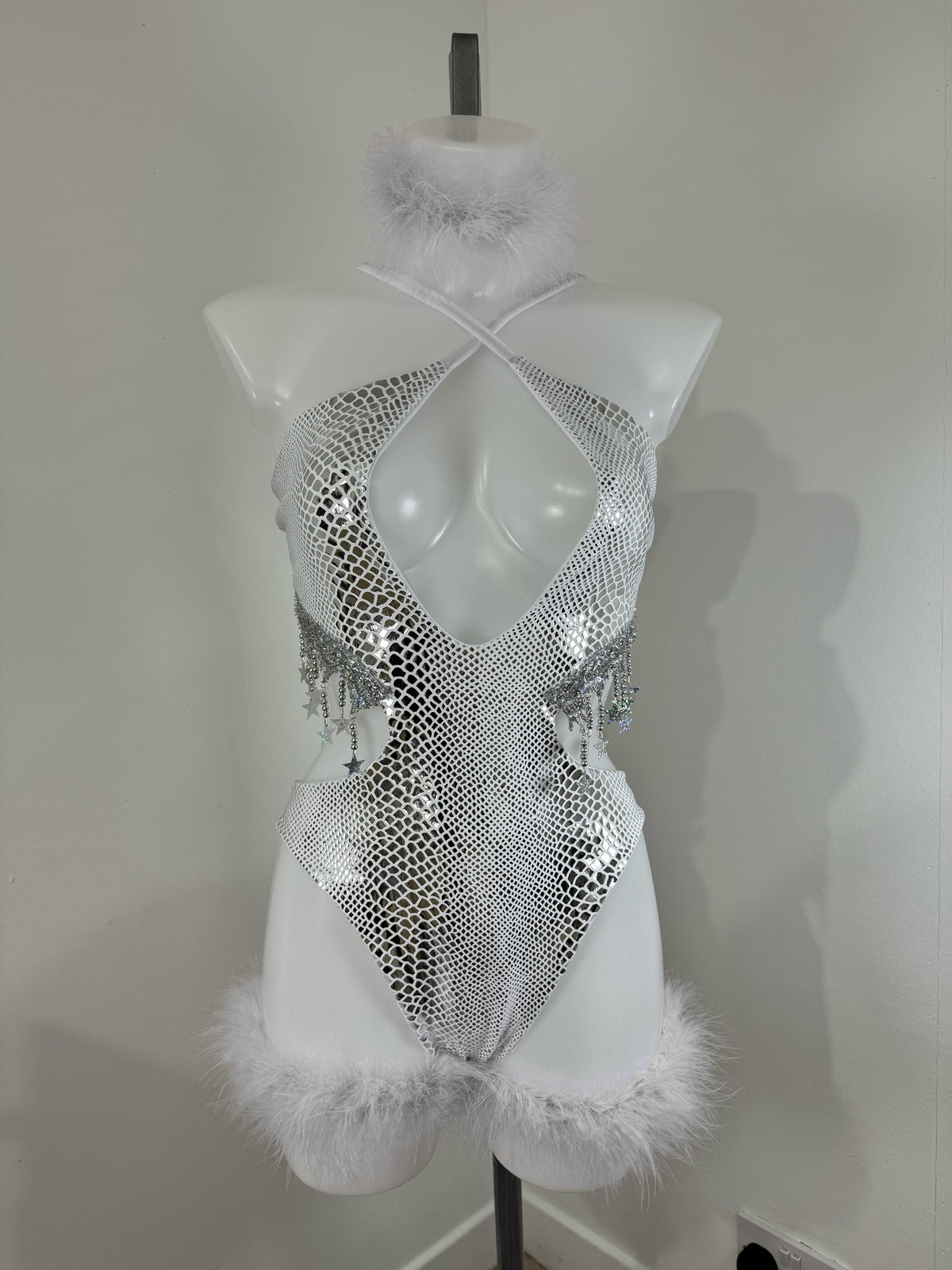 Diamond White Snakeskin Halter Bodysuit