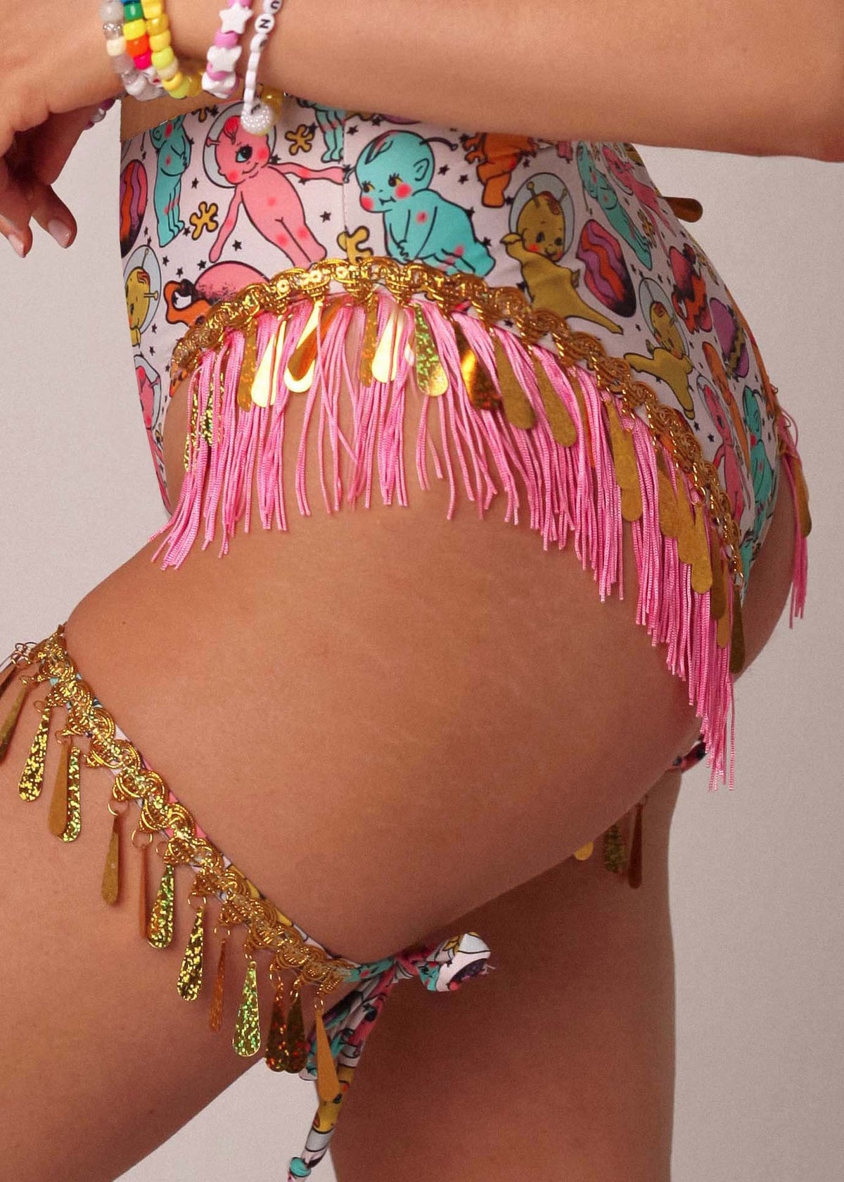 Space Baby Pink Fringed Teardrop High Cut Bottoms