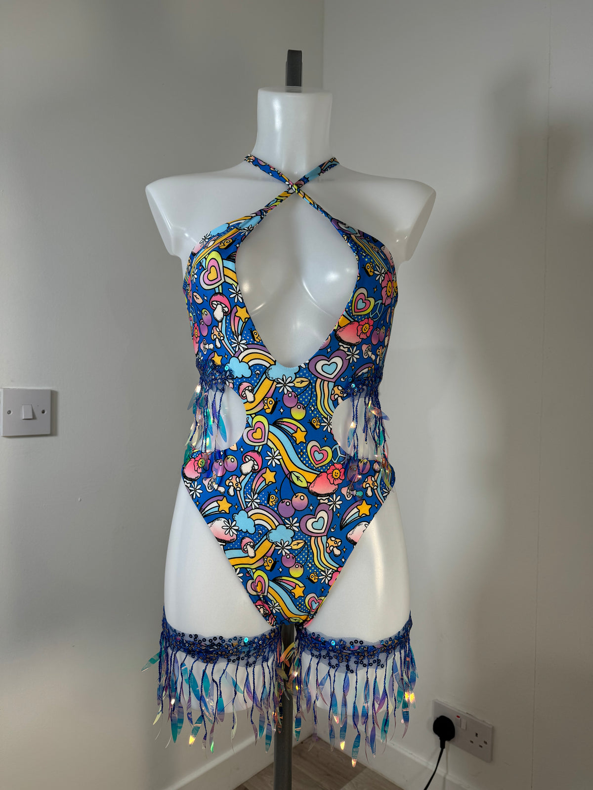 Magic Mushy Iridescent Halter Custom Bodysuit and Leg Ties